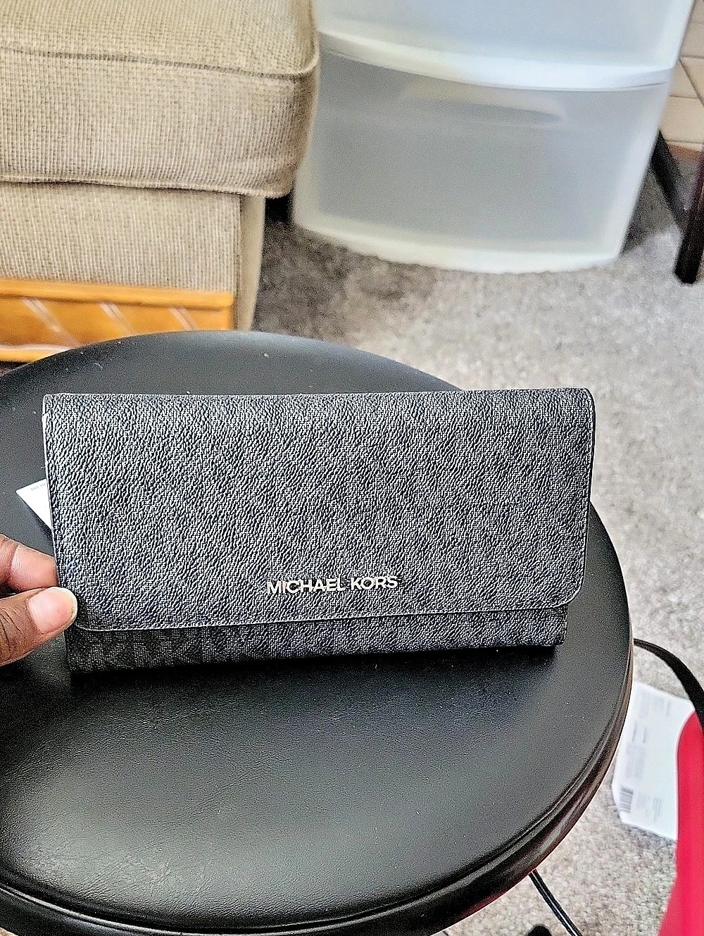 Michael Kors Jet Set Large Logo Tri-Fold Wallet Black & Gray